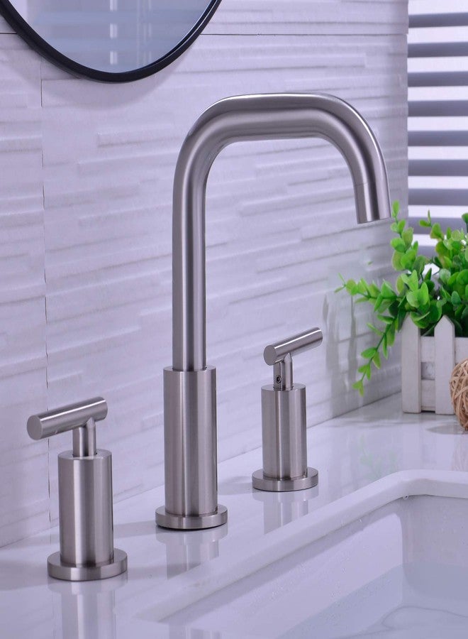 TRUSTMI Brushed Nickel Bathroom Faucet 3 Hole, Brass, 8 to16 Inch Widespread Bathroom Vanity Sink Faucet with Overflow Drain and cUPC Water Supply Lines, Swivel Spout - Image 2